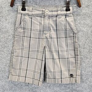 Tony Hawk Shorts Boys Size 7 Gray Plaid Skull Embroidered Casual Skate Youth